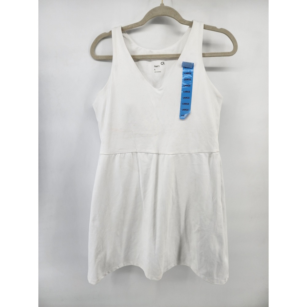 GapFit Womens White V-Neck Activewear Exercise Dress Large Built in Shorts
